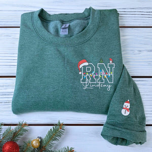 Custom RN Christmas Nurse Sweatshirt or Hoodie, Embroidered Gift for Registered Nurse