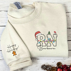 Custom RN Christmas Nurse Sweatshirt or Hoodie, Embroidered Gift for Registered Nurse