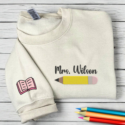 Custom Teacher Zip Up Hoodie or Quarter Zip Sweatshirt, Embroidered Gift for Teacher