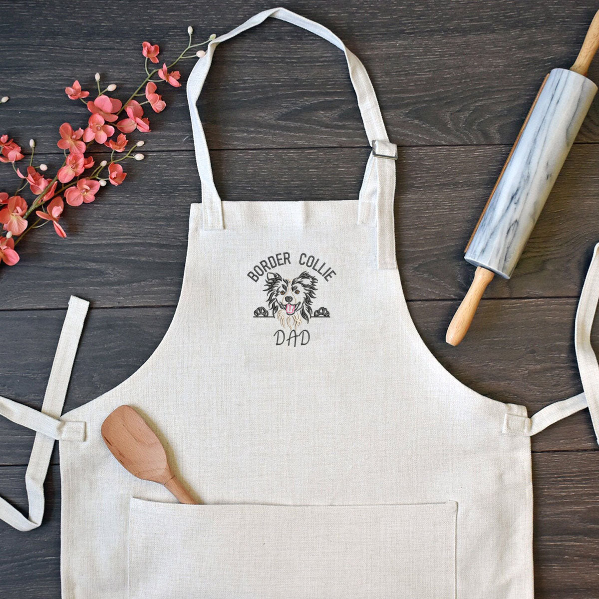 Custom Border Collie Dog Dad Embroidered Apron, Personalized Apron with Dog Name, Best Gifts For Boxer Lovers