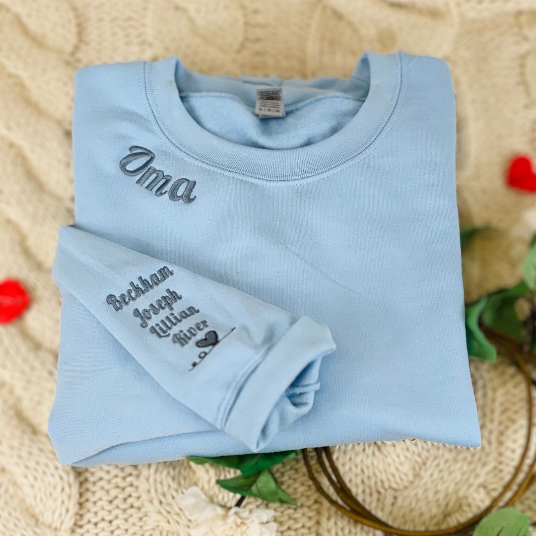 Custom Embroidered Grammie Sweatshirt with Names on Sleeve, Personalized Gift for Grammie
