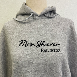 Customized Embroidered Wifey Hubby Sweatshirt, Wifey Hoodie Est 2024 Hoodie