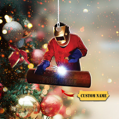 Customized Proud American Welder, Welder Hanging Ornament, Christmas Ornament, Custom Christmas Ornament, Ornament Christmas, Ornament For Gift