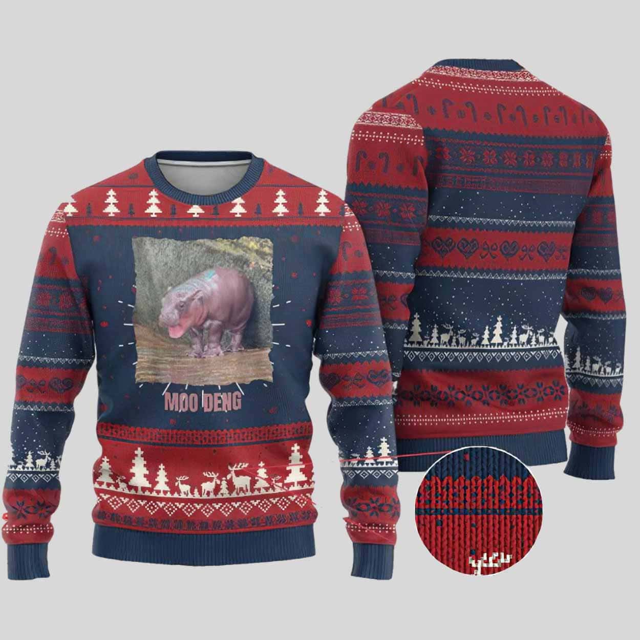Cute Pygmy Hippopotamus In Thai Ugly Christmas Sweater
