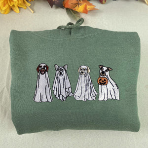 Cute Ghost Dog Halloween Sweatshirt Embroidered, Dog Lovers Crewneck or Hoodie