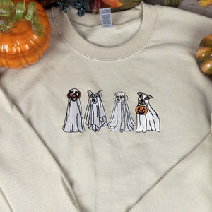 Cute Ghost Dog Halloween Sweatshirt Embroidered, Dog Lovers Crewneck or Hoodie