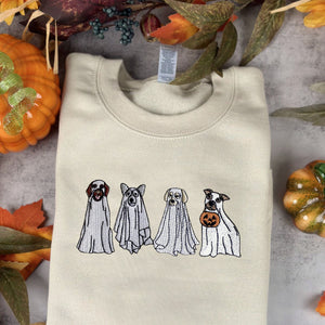 Cute Ghost Dog Halloween Sweatshirt Embroidered, Dog Lovers Crewneck or Hoodie