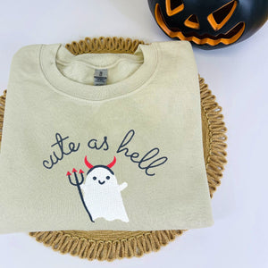 Cute Halloween Sweatshirts, Cute As Hell Embroidered Hoodie