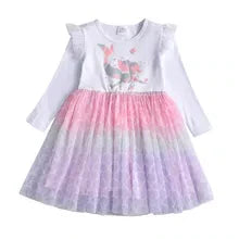 Baby Girls Dresses Flying Sleeve Winter Princess Dress For Girls Colorful Children Birthday Party Costumes Cartoon Dresses