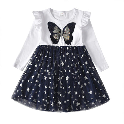 Baby Girls Dresses Flying Sleeve Winter Princess Dress For Girls Colorful Children Birthday Party Costumes Cartoon Dresses