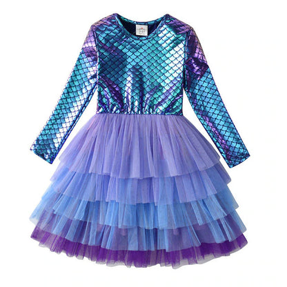 Baby Girls Dresses Flying Sleeve Winter Princess Dress For Girls Colorful Children Birthday Party Costumes Cartoon Dresses