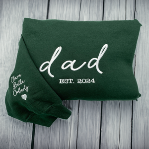 Dad of Two Sweatshirt or Hoodie, Embroidered Kids Names on Sleeve