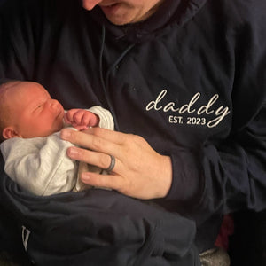 Dad of Two Sweatshirt or Hoodie, Embroidered Kids Names on Sleeve