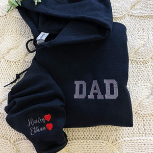 Dad of Two Sweatshirt or Hoodie, Embroidered Kids Names on Sleeve