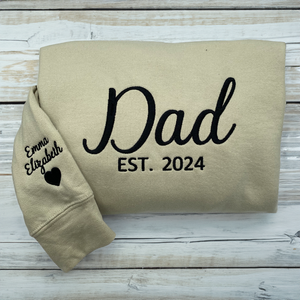 Dad of Two Sweatshirt or Hoodie, Embroidered Kids Names on Sleeve