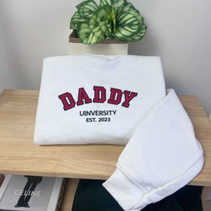 Daddy University Sweatshirt  Hoodie, Embroidered Kids Names on Sleeve