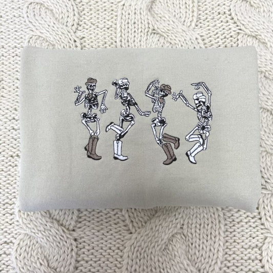 Dancing Skeletons Sweatshirt, Halloween Crewneck Embroidered
