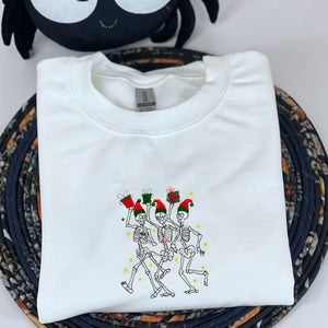 Dancing Skeletons Sweatshirt, Merry Christmas Crewneck Embroidered