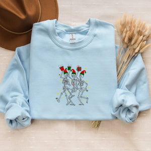 Dancing Skeletons Sweatshirt, Merry Christmas Crewneck Embroidered