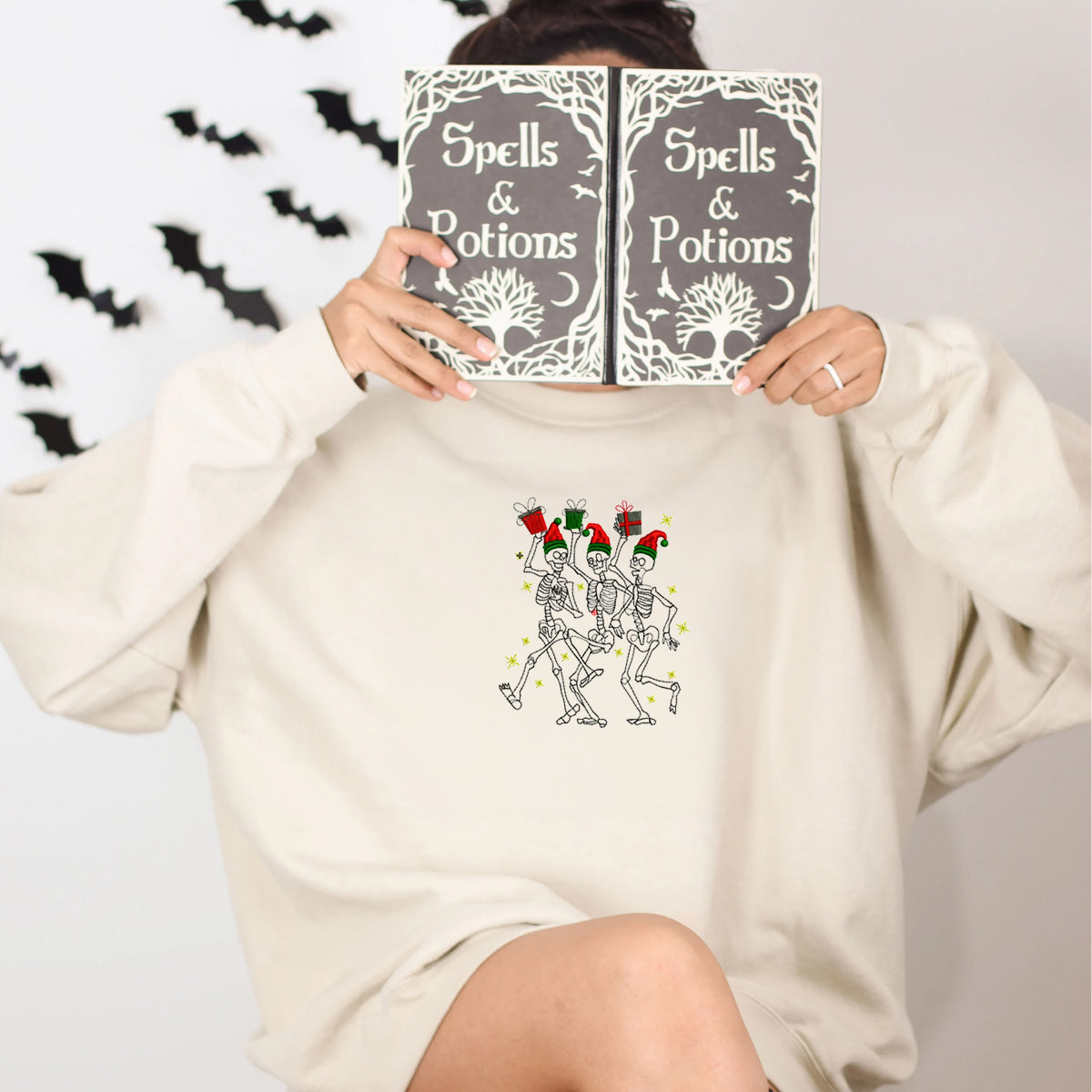 Dancing Skeletons Sweatshirt, Merry Christmas Crewneck Embroidered