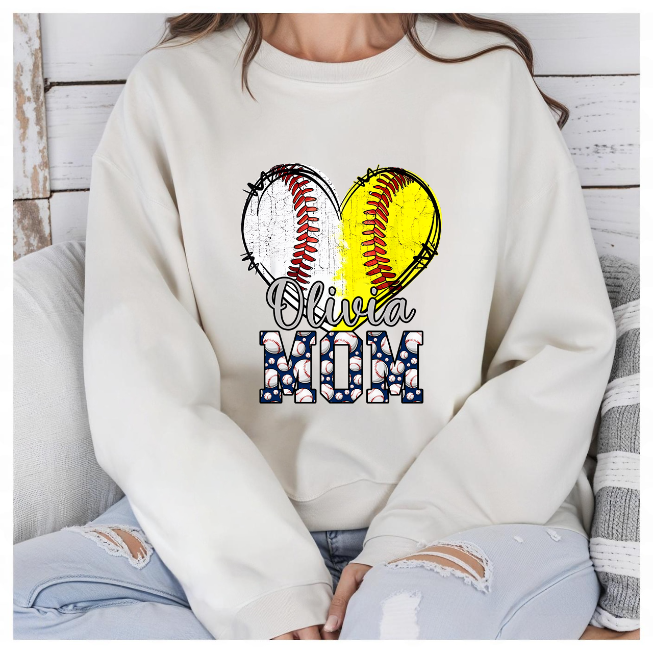 Ball Mom Heart Baseball Softball Mama Women Mothers Day 2025 Sweatshirt