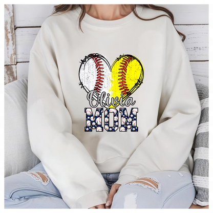 Ball Mom Heart Baseball Softball Mama Women Mothers Day 2025 Sweatshirt