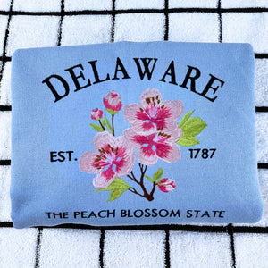 Delaware State Sweatshirt or Hoodie, Embroidered Gift - Est. 1787 Peach Blossom Flower