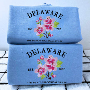 Delaware State Sweatshirt or Hoodie, Embroidered Gift - Est. 1787 Peach Blossom Flower