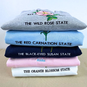 Delaware State Sweatshirt or Hoodie, Embroidered Gift - Est. 1787 Peach Blossom Flower