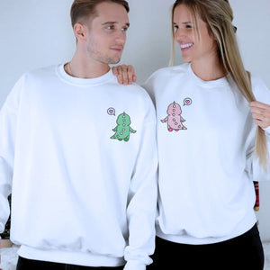 Dino Sweatshirt or Hoodie, Custom Custom Embroidered Gift for Dino Lover Couple