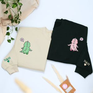 Dino Sweatshirt or Hoodie, Custom Custom Embroidered Gift for Dino Lover Couple