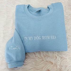 Dog Mama Sweatshirt, Hoodie Embroidered with Dog Ear, Name, Quote