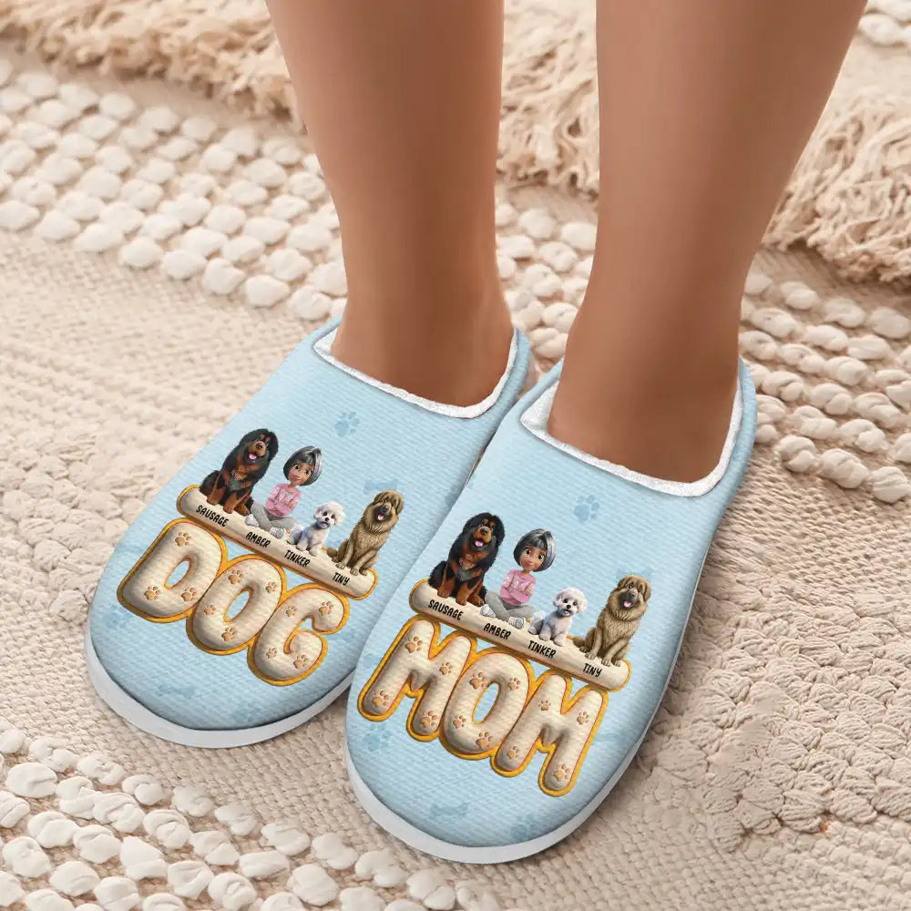 Dog Mom 3D Effect - Personalized Fluffy Slippers
