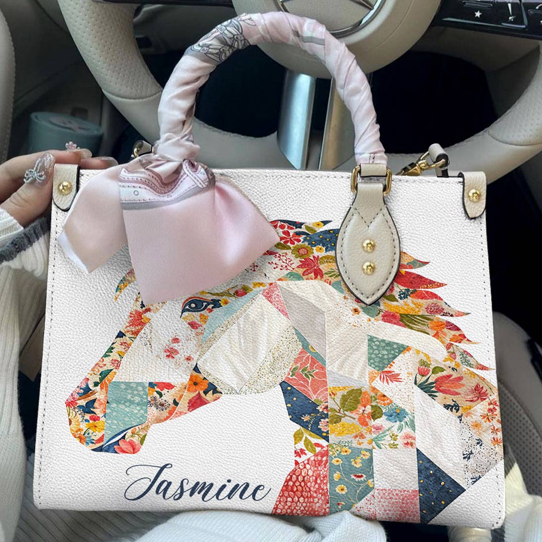 Personalized Horse Leather Bag Charming Floral Horse