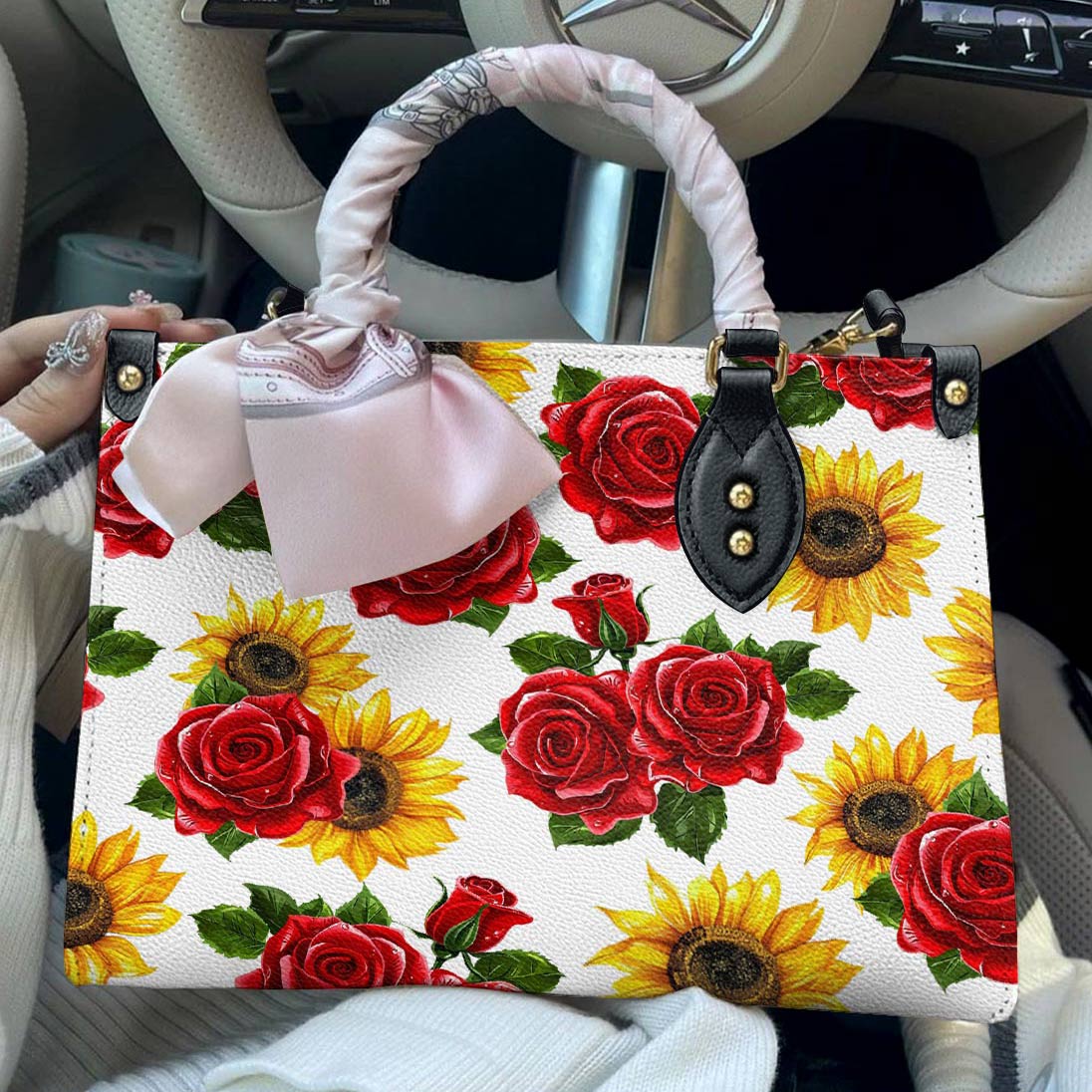 Leather Bag Blooming Elegance