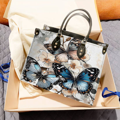 Leather Bag Charming Orchid Butterflies