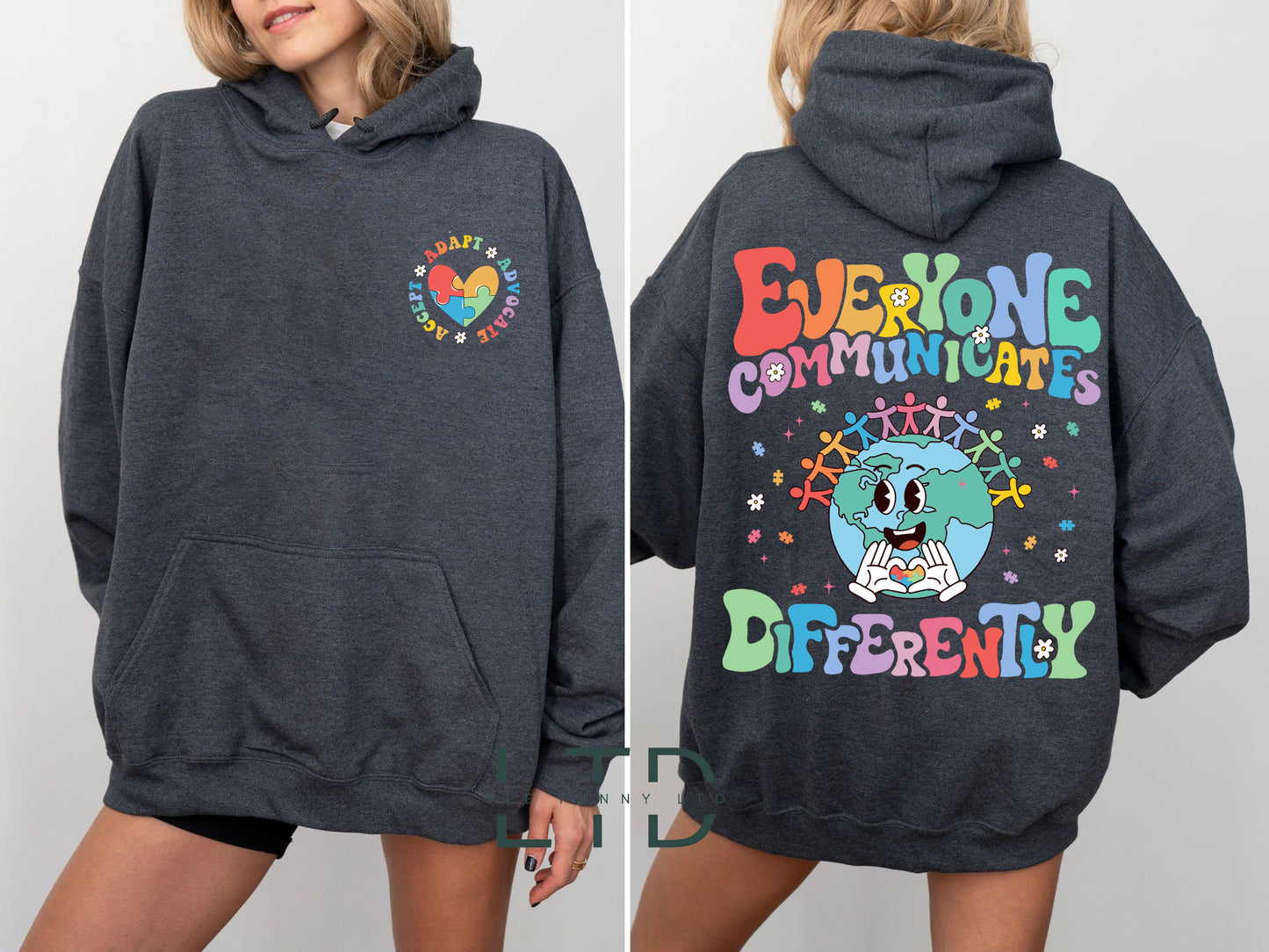 Déanann Gach Duine Cumarsáid Éagsúil Hoodie, Léine Uathachais, Tee Múinteora Uathachais, Léine Feasachta Uathachais, Cochaillín Míosa Uathachais, Bronntanas Múinteora SPED