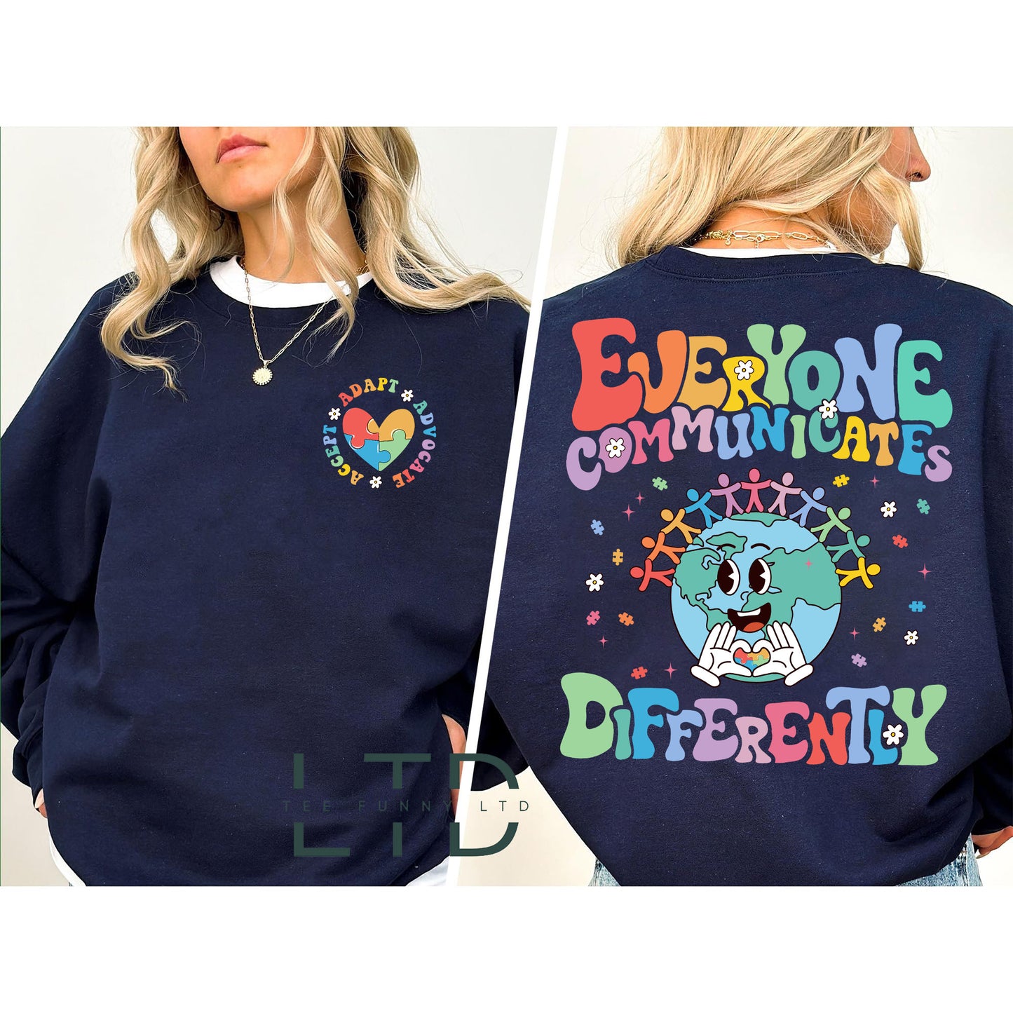 Déanann Gach Duine Cumarsáid Éagsúil Hoodie, Léine Uathachais, Tee Múinteora Uathachais, Léine Feasachta Uathachais, Cochaillín Míosa Uathachais, Bronntanas Múinteora SPED