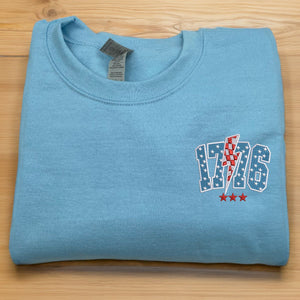 Embroidered 1776 Thunderstorm Sweatshirt on Fourth of July