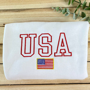 Embroidered American Flag Sweatshirt or Hoodie on 4th of July