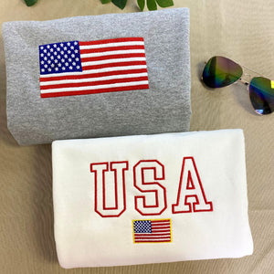 Embroidered American Flag Sweatshirt or Hoodie on 4th of July