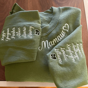 Embroidered Auntie Bear Sweatshirt with Children Name on Sleeve