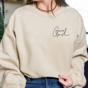 Embroidered Child Of God Sweatshirt or Hoodie with Floral Cross on Sleeve