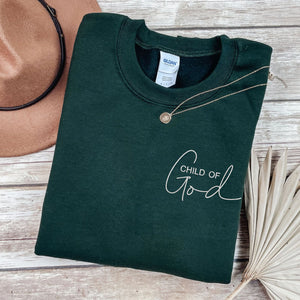 Embroidered Child Of God Sweatshirt or Hoodie with Floral Cross on Sleeve