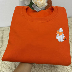 Embroidered Fall Ghost Reading Book Halloween Sweatshirt or Hoodie