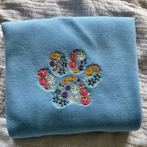 Embroidered Floral Animal Dog Cat Paw Sweatshirt, Gift For Dog Owners