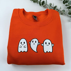 Embroidered Ghost Sweatshirt, Cute Ghost Halloween Fall Crewneck or Hoodie