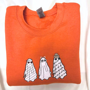 Embroidered Halloween Crewneck, Three Ghost Sweatshirt for Women Men