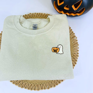 Embroidered Halloween Sweatshirt, Embroidered Ghost Pumpkin Fall Hoodies