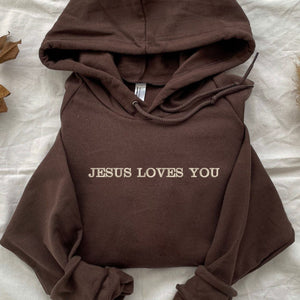 Embroidered Jesus Loves You Sweatshirt or Hoodie